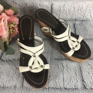 Cole Haan White Patent Leather Wedge Sandals 7.5B